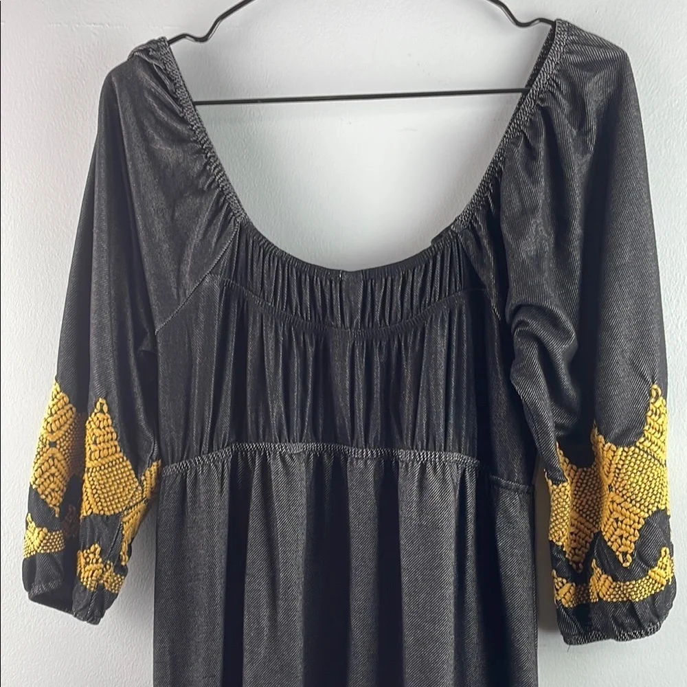 Uncle Frank Black and Gold Embroidered Boho Dress Size M